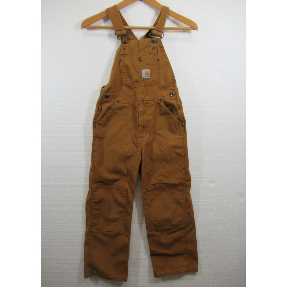 Carhartt Bib Overalls Boys Youth Size 7 Brown Double Knee Workwear Farmer